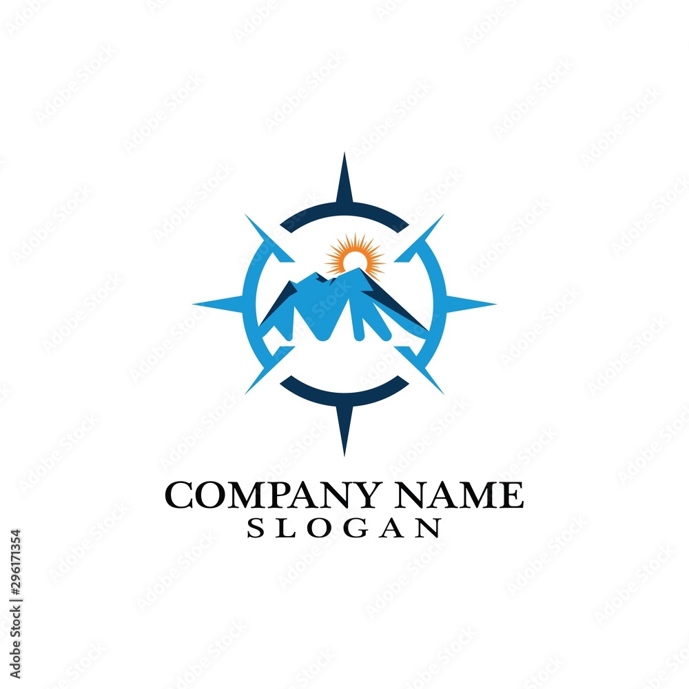 Mountain adventure logo design. Compass icon symbol Mountain adventure logo design. Compass icon symbol