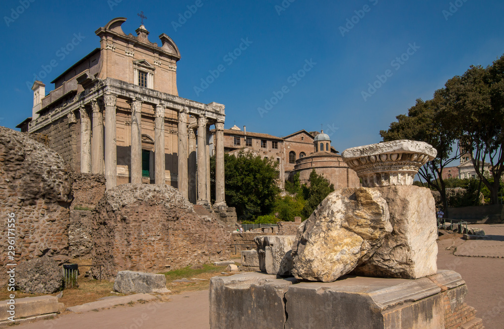 The Ruin of Temple of Antoninus and Faustina, Roman Forum, Rome, Italy.