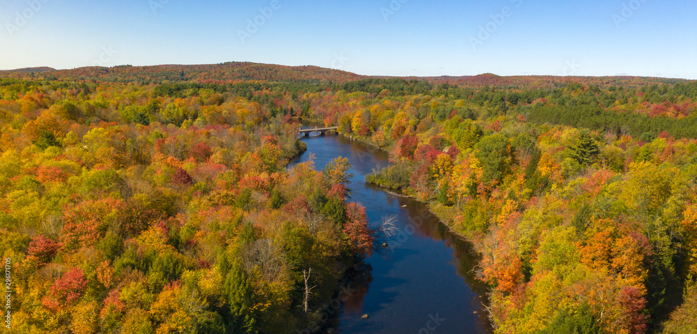 Oswegatche River Adirondak Park Panoramic Aerial View Autumn Season