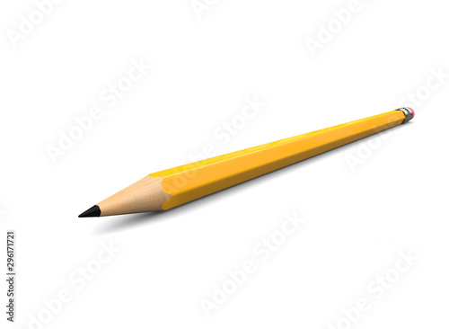 Normal yellow graphite pecil with eraser - closep shot