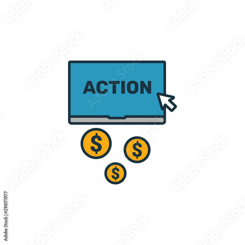 Cost Per Action icon set. Four elements in diferent styles from content icons collection. Creative cost per action icons filled, outline, colored and flat symbols