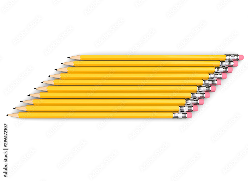 Group of yellow graphite pencils stacked neatly side by side Group of yellow graphite pencils stacked neatly side by side