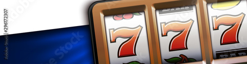 Illustration banner of mobile online casino application with 777 big win slot machine. Realistic advertising poster with online mobile app casino and Jackpot 777. Play now in One Armed Bandit banner