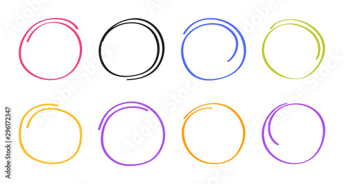 Super set hand drawn circle isolated on white background. Collection of different hand drawn colorful circles