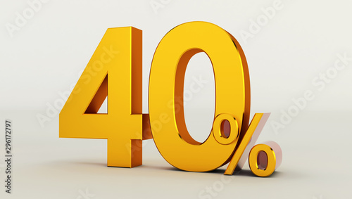 3D rendering of a golden forty percent on a white background. Sale of special offers. Discount with the price is 40%.