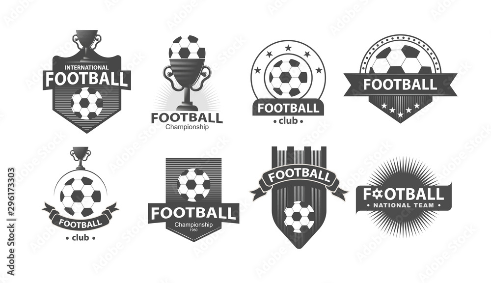 Obraz premium Soccer Football Badge Logo Design Templates. monochrome emblem with beaker and ball.