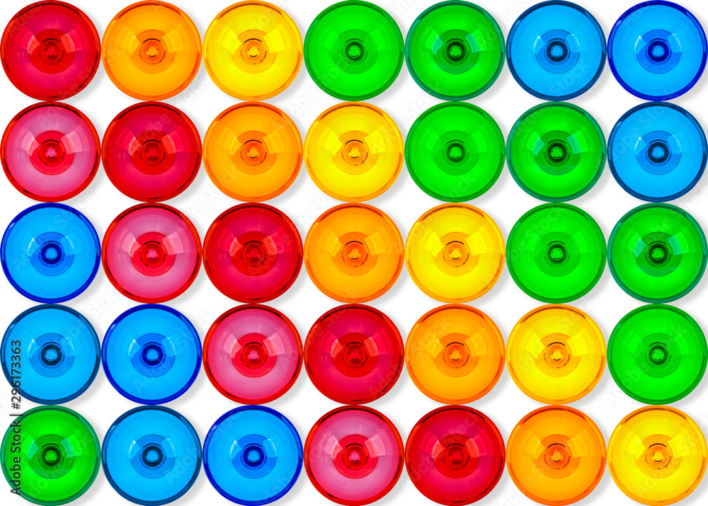 Colorful circles of rainbow color on white background.