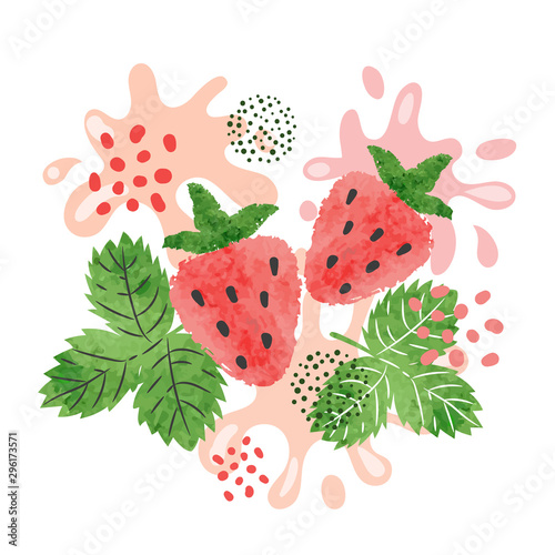 Strawberry juice vector illustration. Abstract watercolor juicy berry splash.