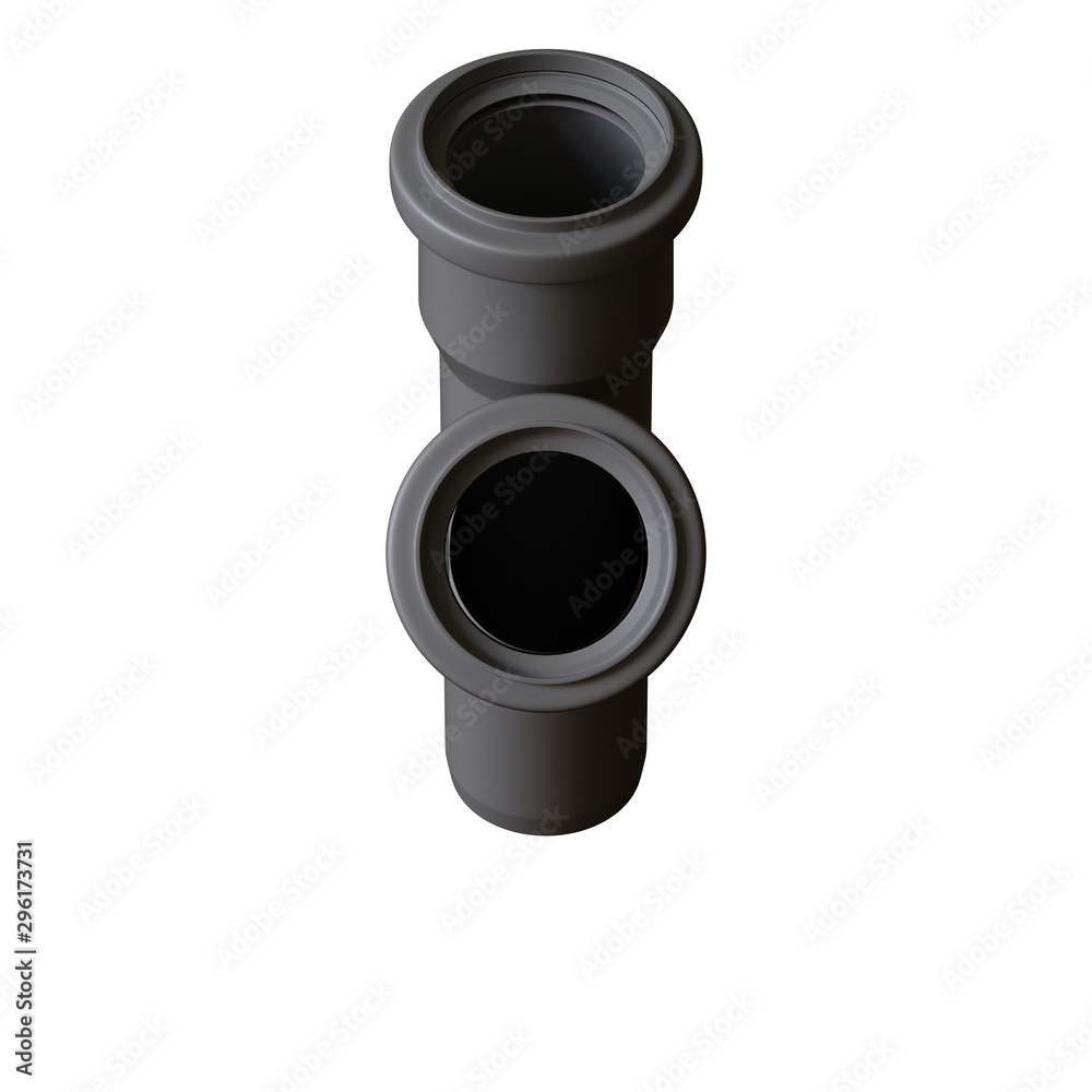 Plastic sewer pipe grey on white background, isolated. 3D rendering of excellent quality in high resolution. It can be enlarged and used as a background or texture. Plastic sewer pipe grey on white background, isolated. 3D rendering of excellent quality in high resolution. It can be enlarged and used as a background or texture.
