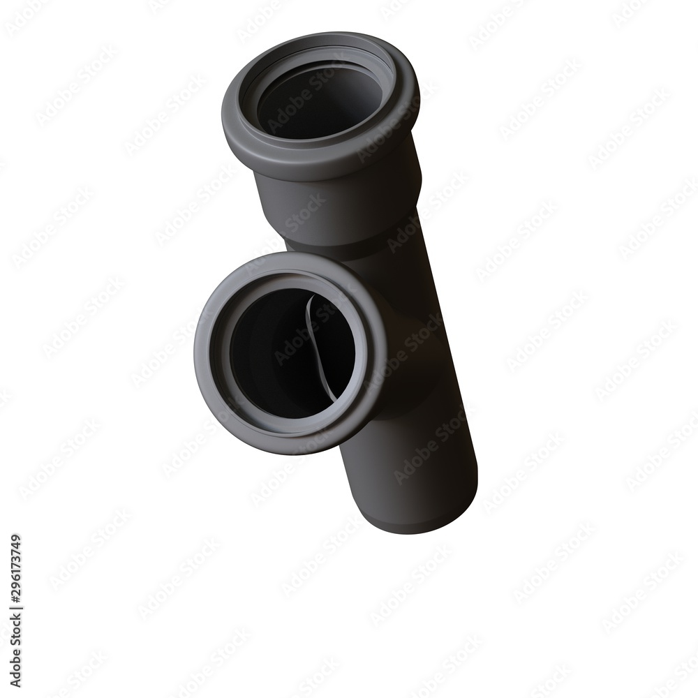 Plastic sewer pipe grey on white background, isolated. 3D rendering of excellent quality in high resolution. It can be enlarged and used as a background or texture. Plastic sewer pipe grey on white background, isolated. 3D rendering of excellent quality in high resolution. It can be enlarged and used as a background or texture.