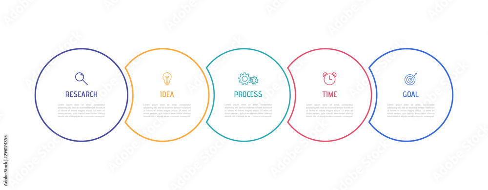 Business process infographic template. Thin line design with numbers 5 options or steps. Vector illustration graphic design Business process infographic template. Thin line design with numbers 5 options or steps. Vector illustration graphic design