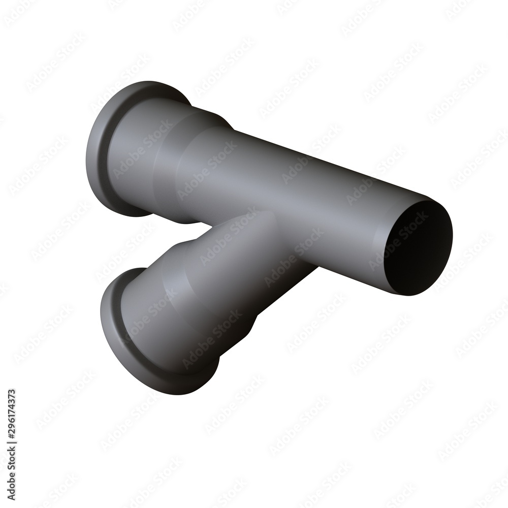 Plastic sewer pipe grey on white background, isolated. 3D rendering of excellent quality in high resolution. It can be enlarged and used as a background or texture. Plastic sewer pipe grey on white background, isolated. 3D rendering of excellent quality in high resolution. It can be enlarged and used as a background or texture.