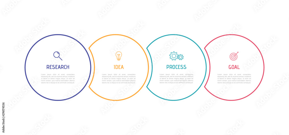 Business process infographic template. Thin line design with numbers 4 options or steps. Vector illustration graphic design Business process infographic template. Thin line design with numbers 4 options or steps. Vector illustration graphic design