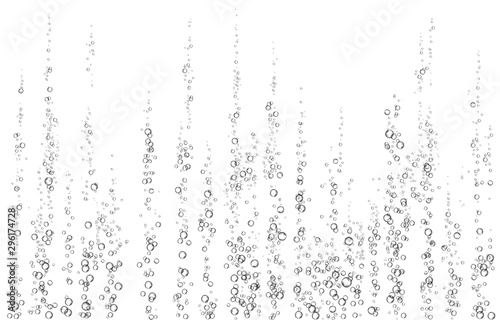 Black fizzing air bubbles in water on white  background. .