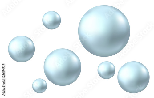 Sparkling oxygen or water blue bubbles on white background.