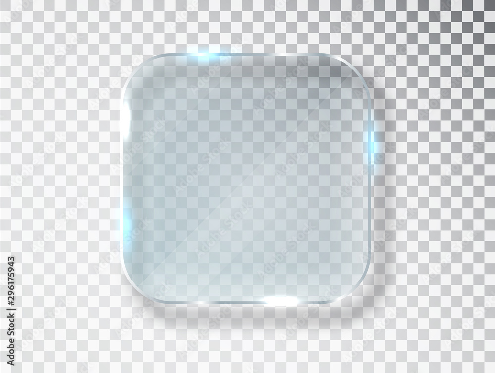 Vector glass frame. Isolated on transparent background. Glass banner realistic vector illustration.