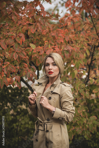 Fashionable woman in autumn time, portrait of sensuality nice woman 