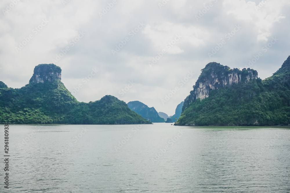 Mountains in the water at Ha Long Bay, Vietnam