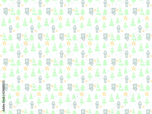 Wallpaper Mural Christmas Icons background with New Year Tree, Snow and Stars. Happy Winter Holiday Wallpaper with Nature Decor elements. Fir Tree branch and snowflakes tiled background design. Torontodigital.ca