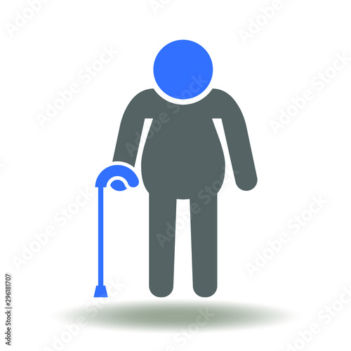 Senior with walking stick icon vector. Elderly Human Logo. Old Man Illustration.