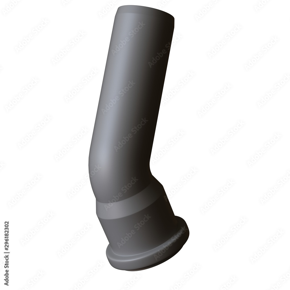 Plastic sewer pipe grey on white background, isolated. 3D rendering of excellent quality in high resolution. It can be enlarged and used as a background or texture.