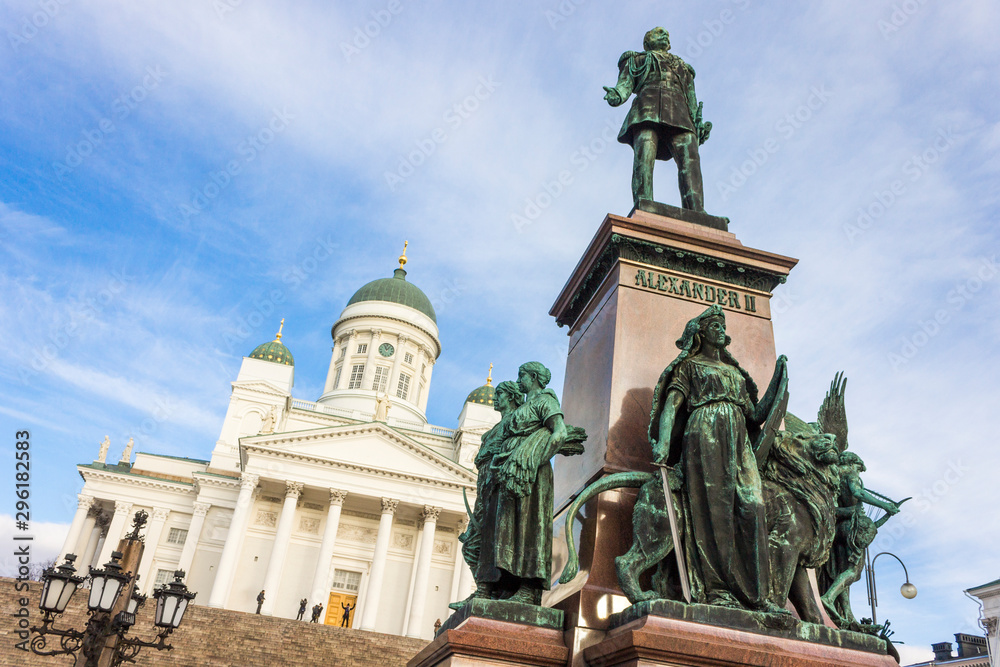 Monument to Alexander II of Russia, The Liberator, sculpted by Walter Runeberg, at the Senate Square in Helsinki, the capital of Finland