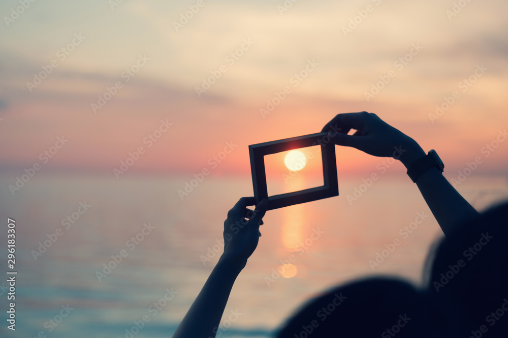 Fototapeta premium Picture frames placed background blurred, natural tones vintage style. Show the world you love Love Family between two people.Let's Stay Together happy mother's day,