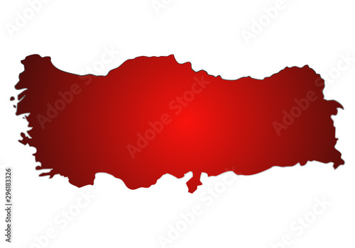 Mapa rojo de Turquía sobre fondo blanco.