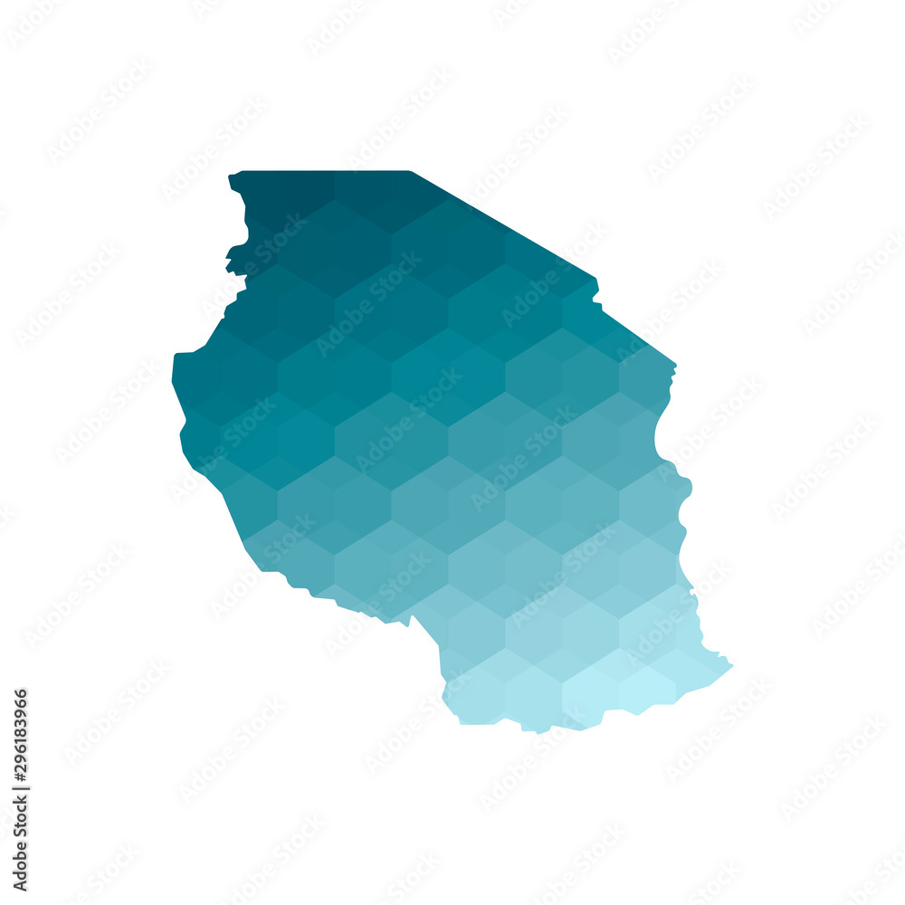Vector isolated illustration icon with simplified blue silhouette of Tanzania map. Polygonal geometric style. White background
