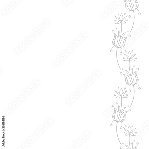 Vector Delicate Magical Floral Border on White seamless pattern background.