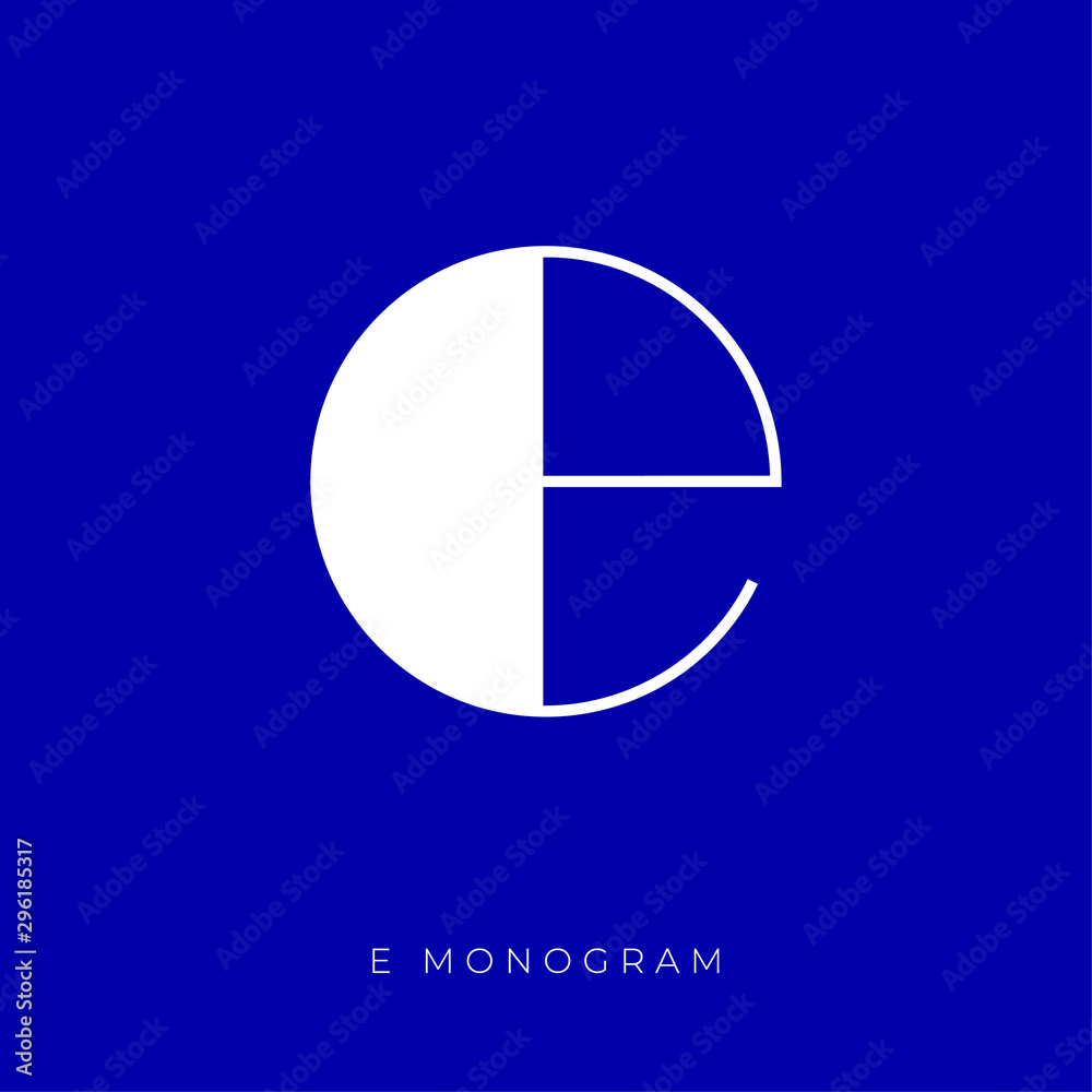 E monogram. E letter logo. White monogram isolated, on dark blue background. E monogram. E letter logo. White monogram isolated, on dark blue background.