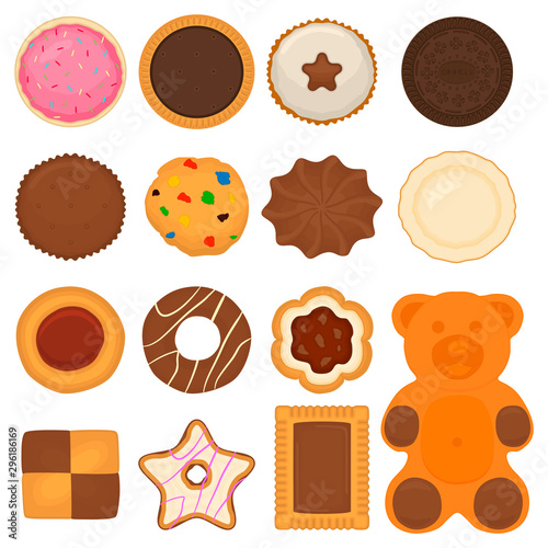 Illustration on theme big set different biscuit, kit colorful pastry cookie
