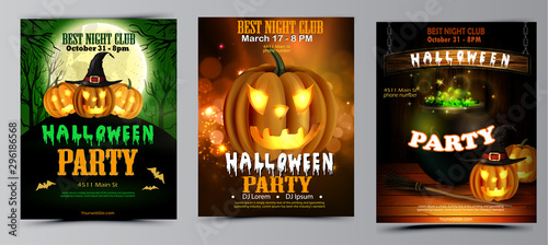 Halloween party flyer set vector