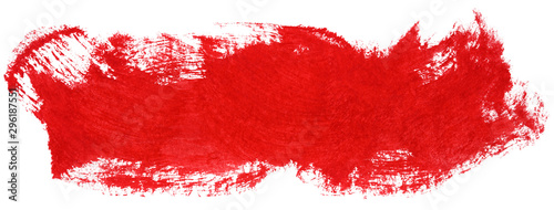 Foto Red stroke of gouache paint brush isolated on white background