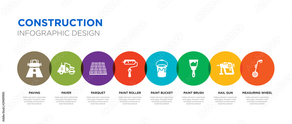 Εκτύπωση καμβά 8 colorful construction vector icons set such as measuring wheel, nail gun, pain