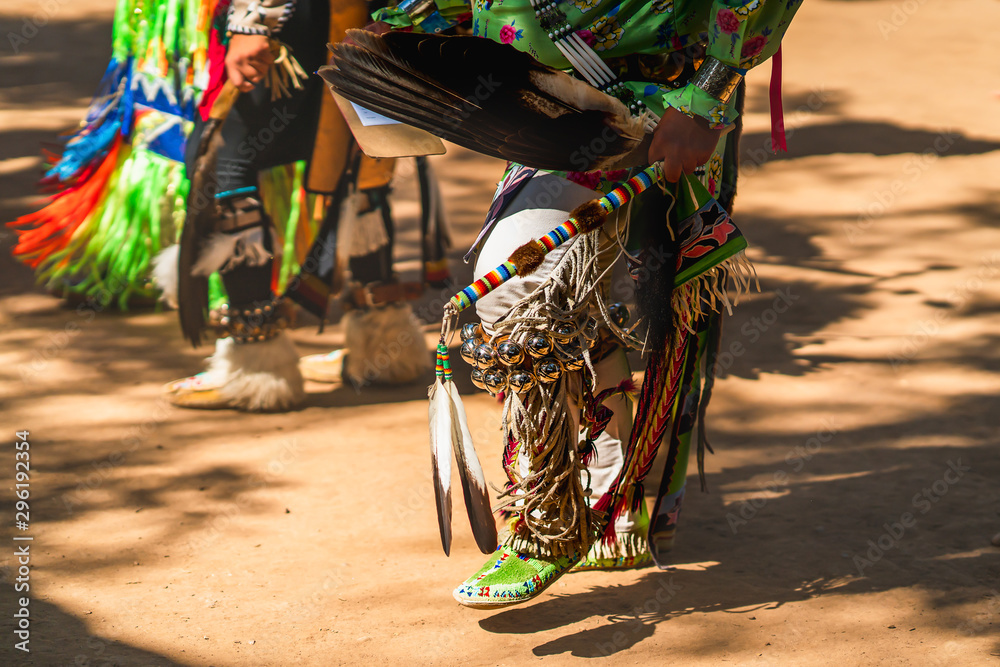  Powwow. Native American Shoes and details of regalia close up.  Chumash Day Powwow and Intertribal Gathering.