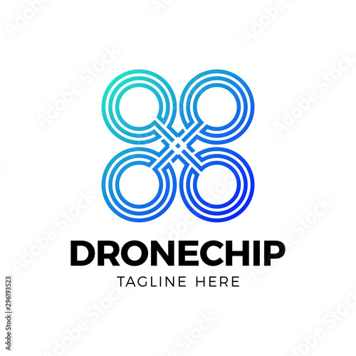 Creative vector logotype. Simple line Chip Drone Logo Icon Design