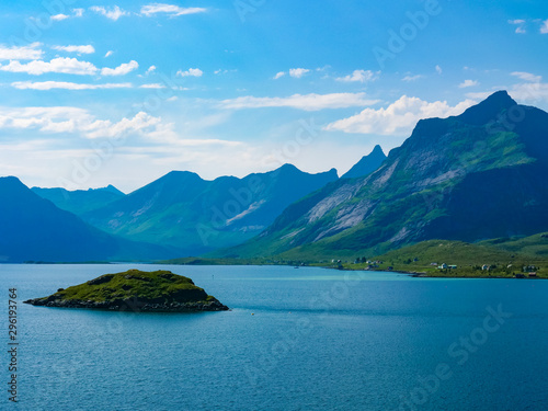 Fjord and mountains landscape. Lofoten islands Norway © Voyagerix