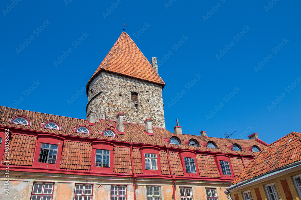 City wall in the old town of Tallinn, the capital of Estonia.