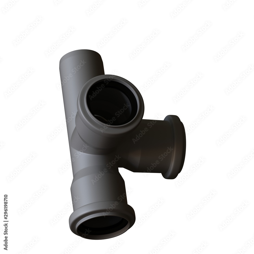 Plastic sewer pipe grey on white background, isolated. 3D rendering of excellent quality in high resolution. It can be enlarged and used as a background or texture. Plastic sewer pipe grey on white background, isolated. 3D rendering of excellent quality in high resolution. It can be enlarged and used as a background or texture.