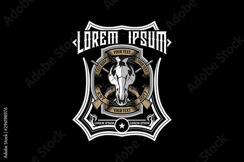 skull wild boar head vector badge logo template