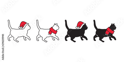 cat vector icon Christmas Sant Claus hat kitten walking logo symbol cartoon character illustration doodle design