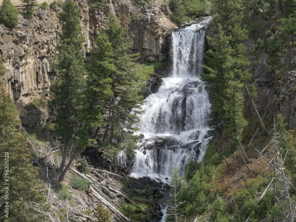 close shot of undine falls in yellowstone close shot of undine falls in yellowstone