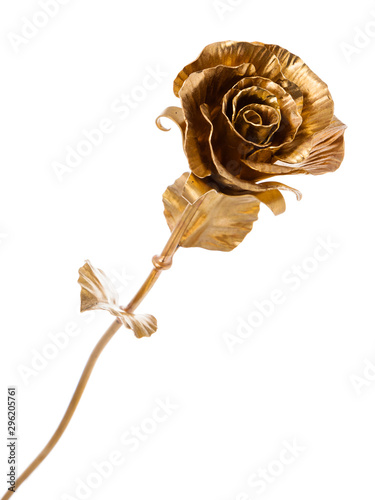 golden metal rose isolated on white background