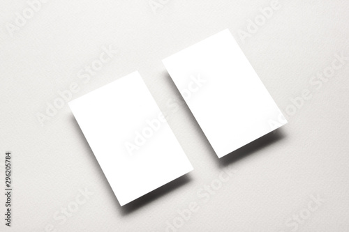 Business cards blank. Mockup on color background. Flat Lay. copy space for text. © Roman Motizov