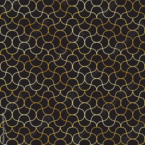 elegant golden seamless geometric pattern tile with interconnected curved shapes. ethnic design for textile, fabric, wallpaper, background, backdrop, covers and creative surfaces. seamless design.