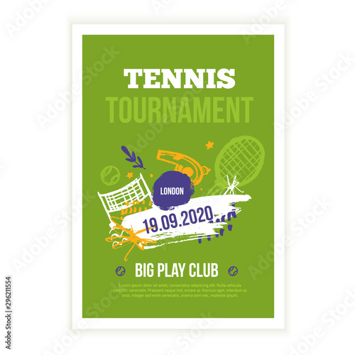 Tennis Poster in grunge style, modern flyer, Tournament template, game layout