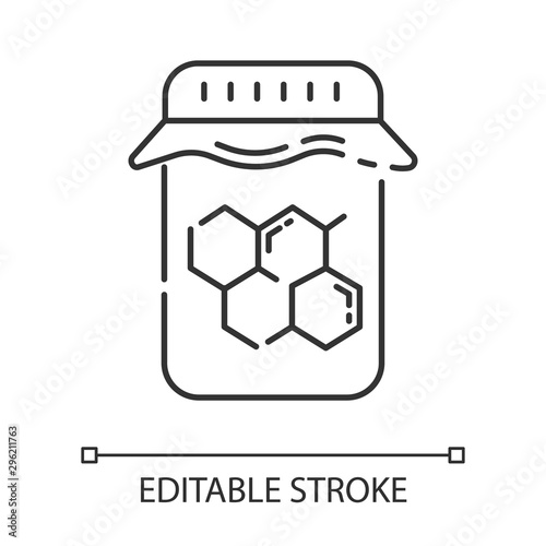 Honey wax jar linear icon. Natural hard cold waxing product. Hair removal equipment. Tools for depilation. Thin line illustration. Contour symbol. Vector isolated outline drawing. Editable stroke