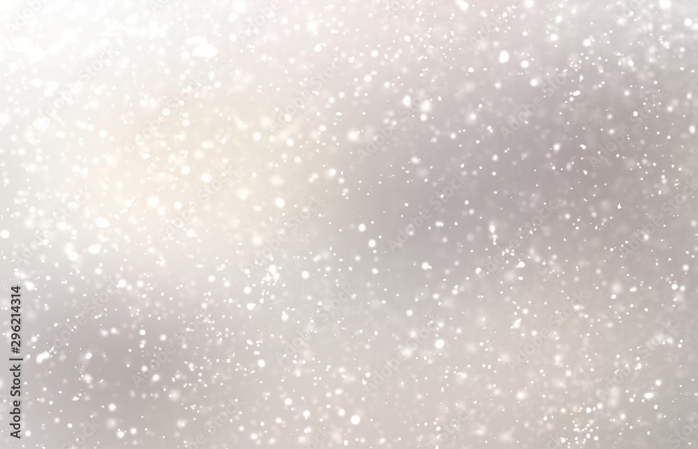 Winter abstract simple background. Light snow blurry pattern. Delicate silver flare. Season template. Defocused white grey transition.