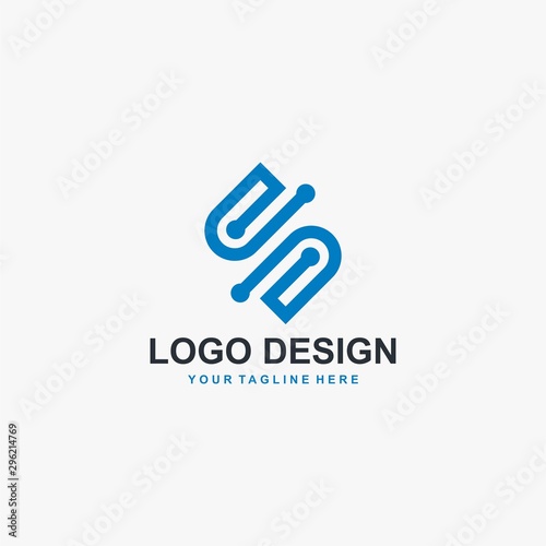 Letter S logo design vector. Blue outline S type abstract symbol. Dot S vector icon.